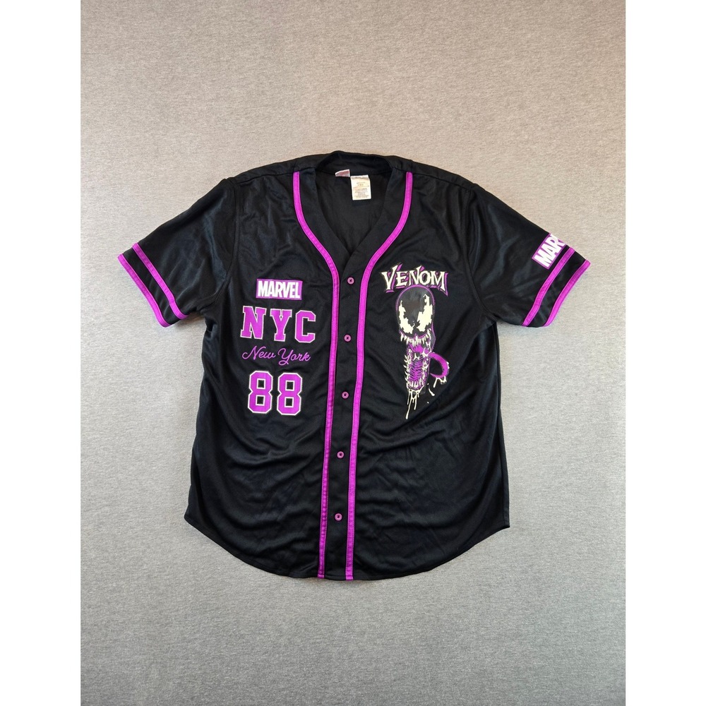 Marvel Venom Baseball Jersey Mens Large Black‎ Purple NYC 88 Graphic MCM106AMN